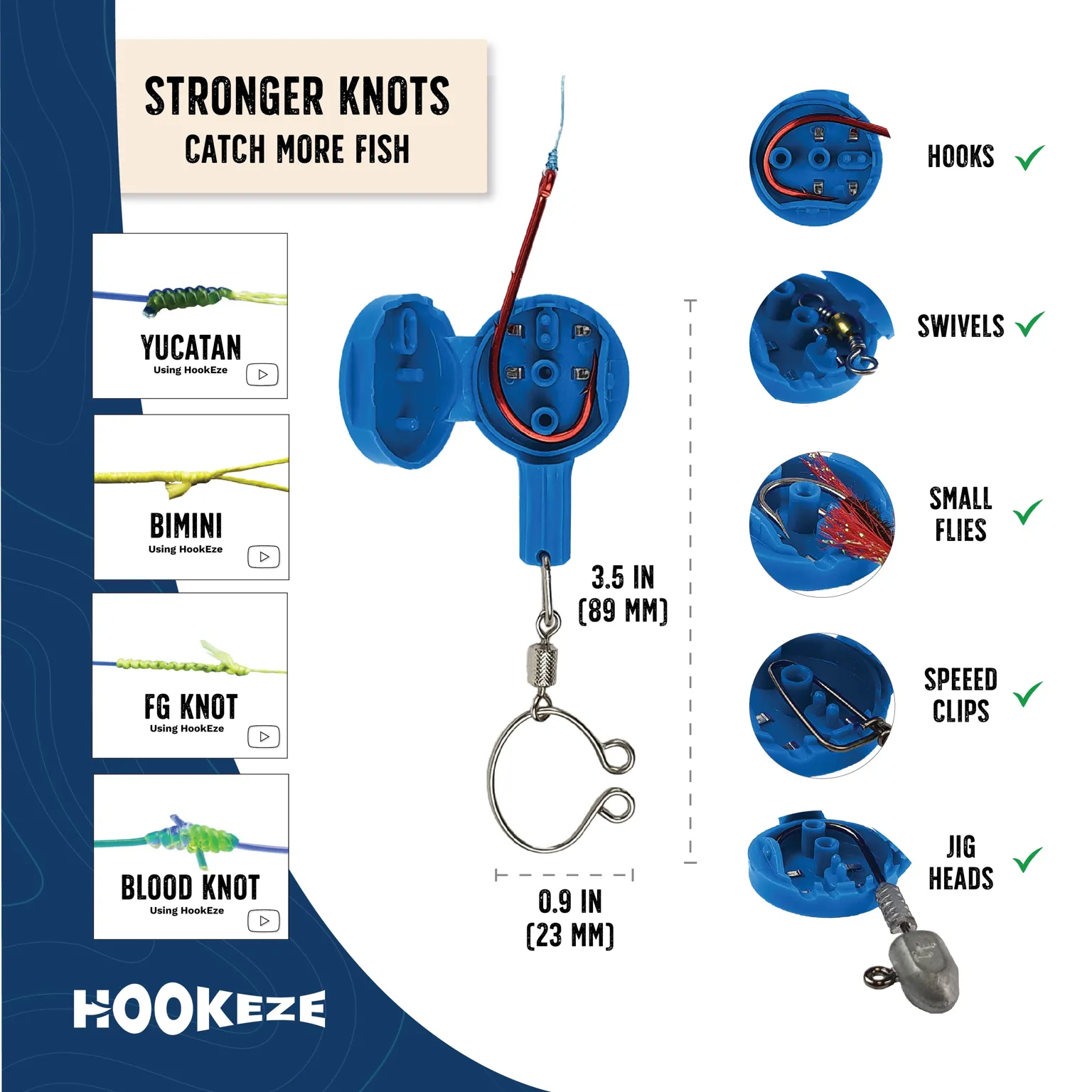 HookEze Fishing Knot Tying Tool (Standard & Large) | Pack of 4