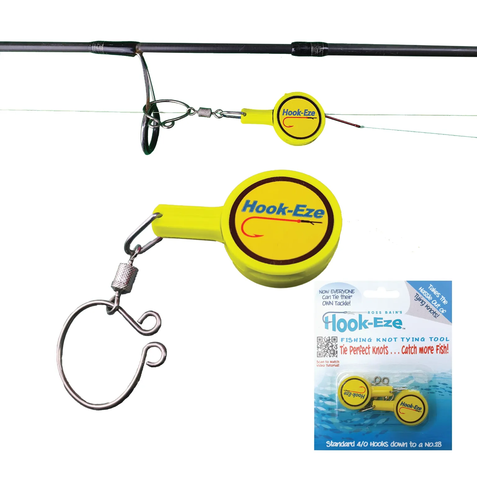 HookEze Fishing Knot Tying Tool (Standard) | Pack of 2 | Yellow